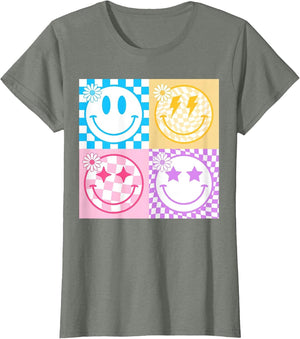 Retro Happy Smile Face Checkered Pattern Vibes Trendy Girls