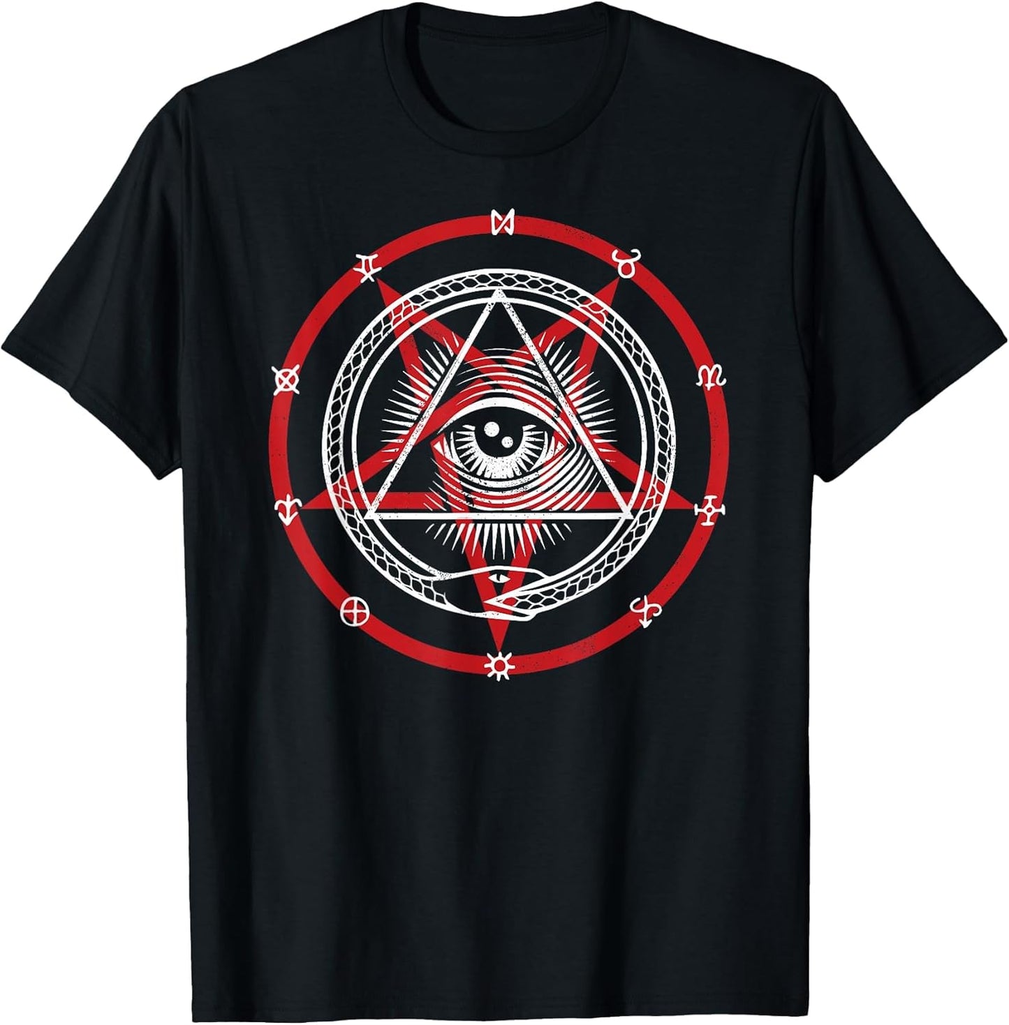 Pentagram with Occult Symbols, God Eye & Snake Eating Itself