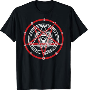 Pentagram with Occult Symbols, God Eye & Snake Eating Itself