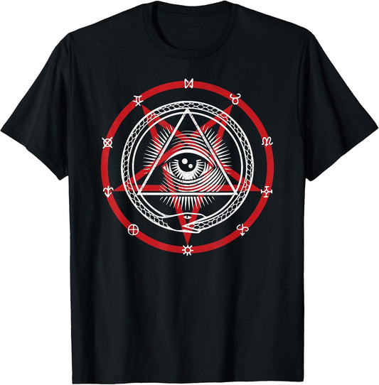 Pentagram with Occult Symbols, God Eye & Snake Eating Itself