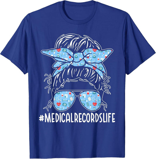 Medical Records Week Appreciation Women Messy Bun for Work