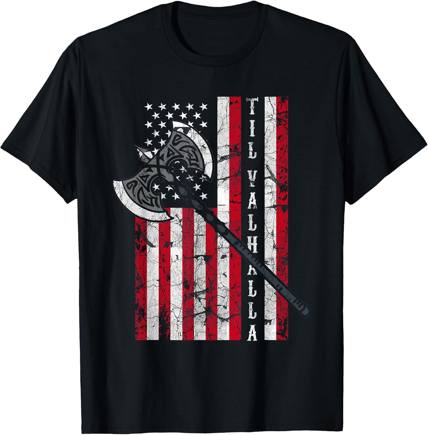 Til Valhalla USA Flag Nordic Norseman Berserker Viking