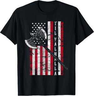 Til Valhalla USA Flag Nordic Norseman Berserker Viking