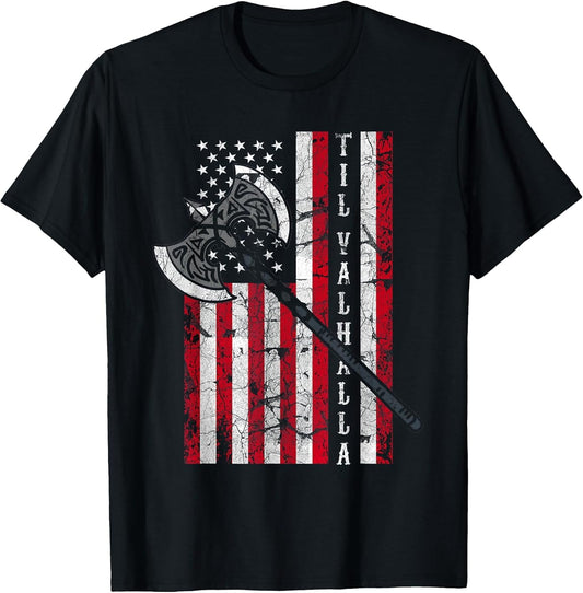 Til Valhalla USA Flag Nordic Norseman Berserker Viking