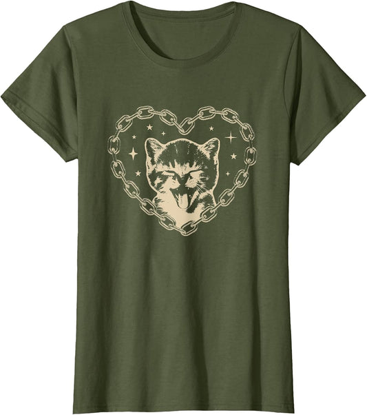 Cute Y2K Cat Heart Emo Goth 90s 2000s Vintage Graphic