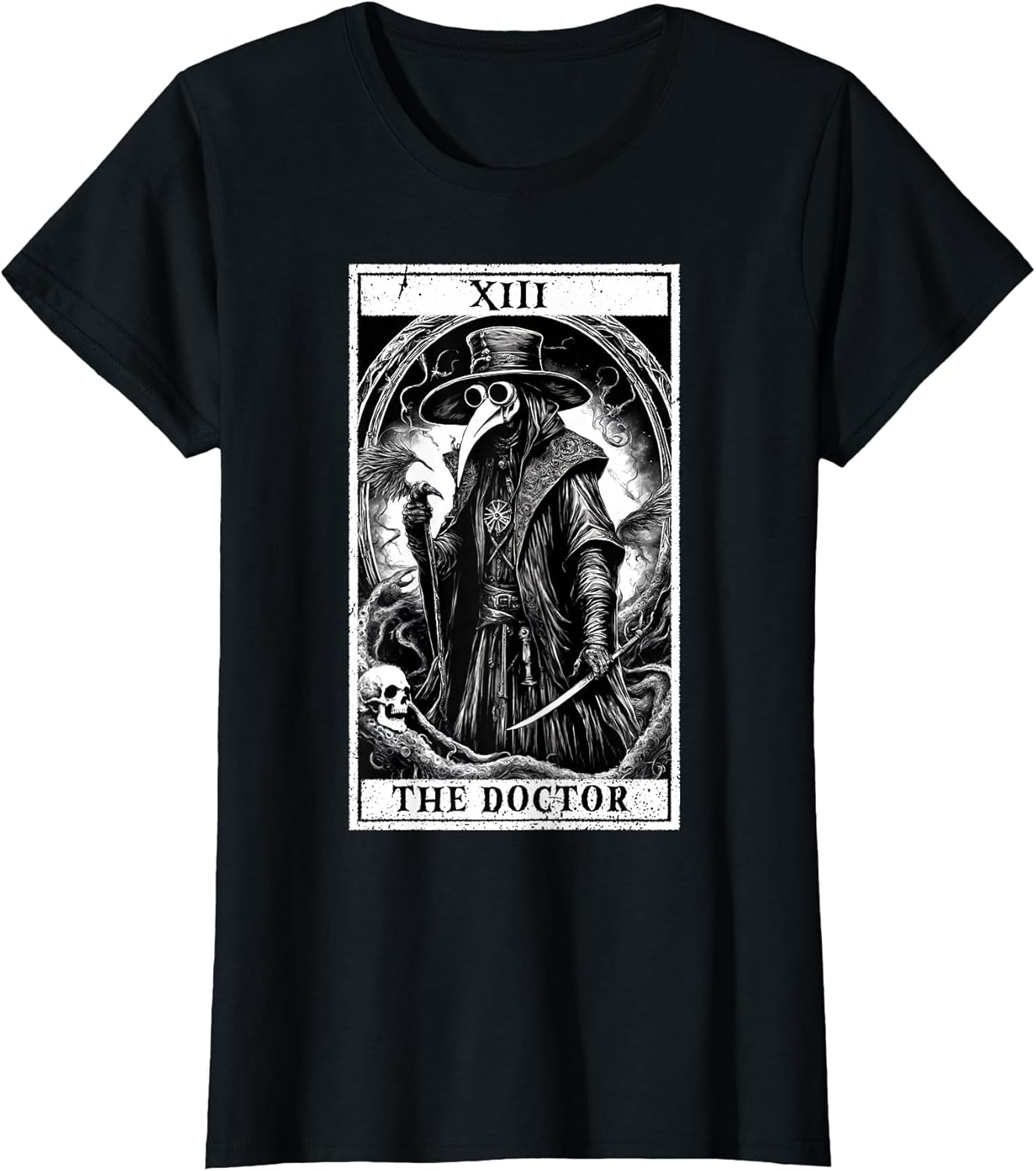 Tarot Card Plague Medical Doctor Magic Occult White on Black