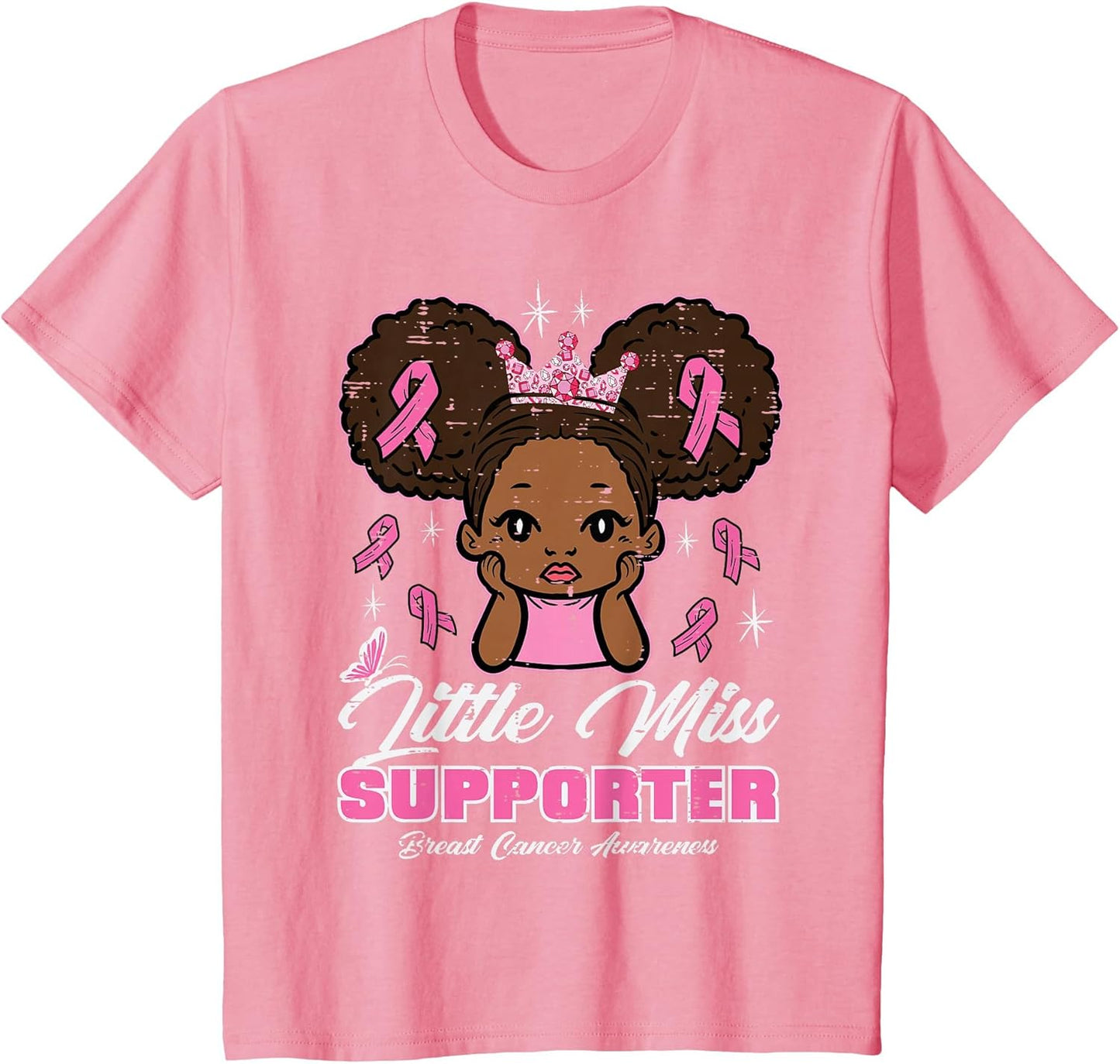 Breast Cancer Little Miss Supporter Afro Girl Kids Toddler
