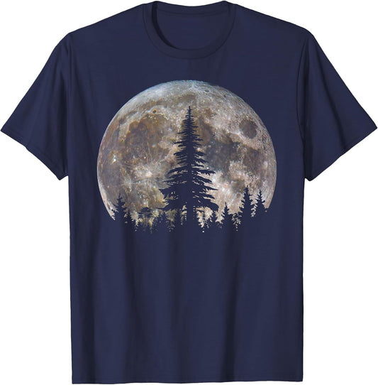 Retro Full Moon Vintage Forest Nature Minimalist Pine Tree
