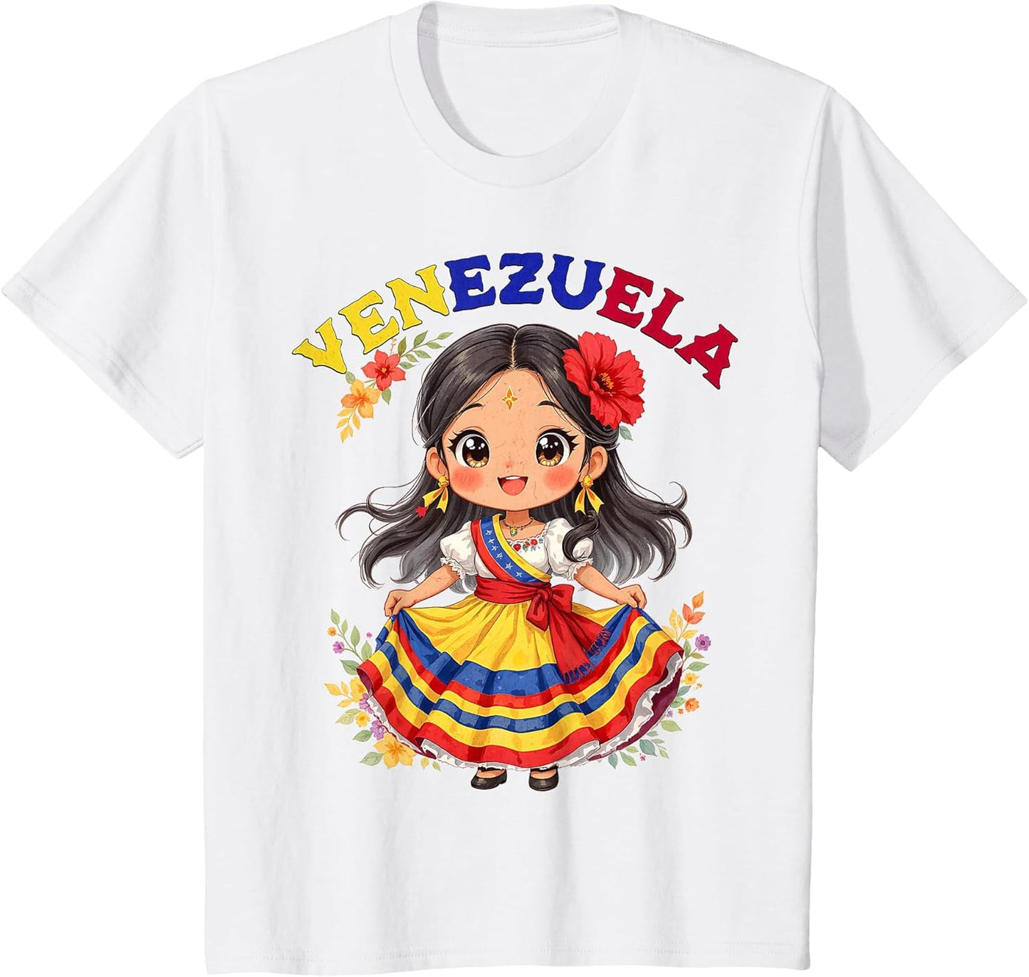 Cute Venezuela Girl Traditional Dress Colorful Art Kids
