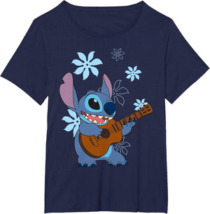 Disney Lilo & Stitch Tropical Stich Ukulele , Women's Plus, Navy Blue, 5X