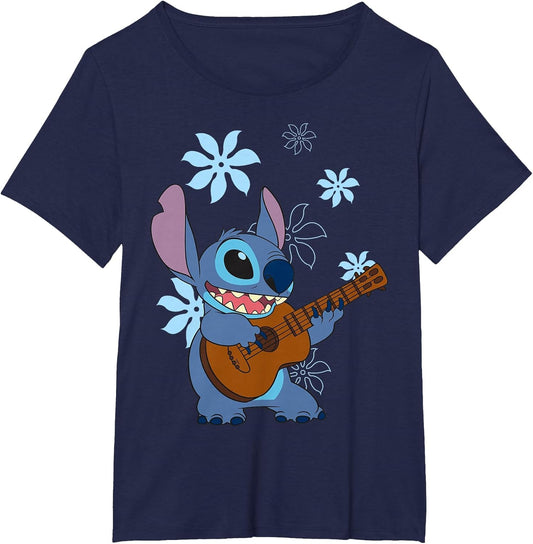 Disney Lilo & Stitch Tropical Stich Ukulele , Women's Plus, Navy Blue, 5X