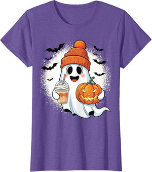 Cute Ghost Pumpkin Spice Women Halloween Coffee Lover