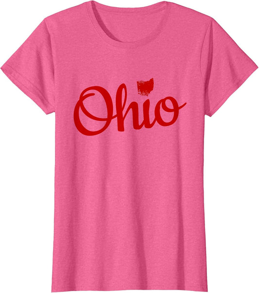 Ohio Shirt OH Red Script Love Home Pride Map Distressed