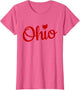 Ohio Shirt OH Red Script Love Home Pride Map Distressed