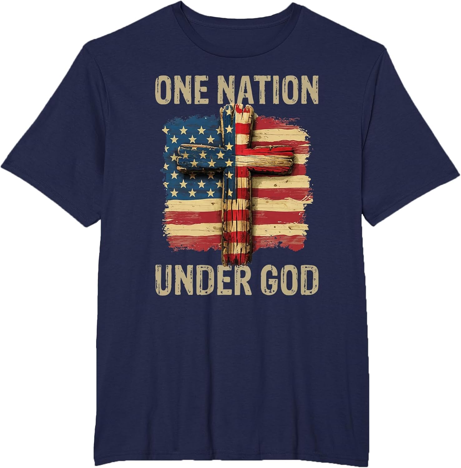 One Nation Under God American Flag Cross 4th of July Men