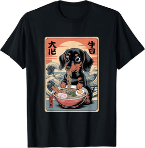 Kawaii Ramen Dachshund Japanese Art Poster Eating Noodles
