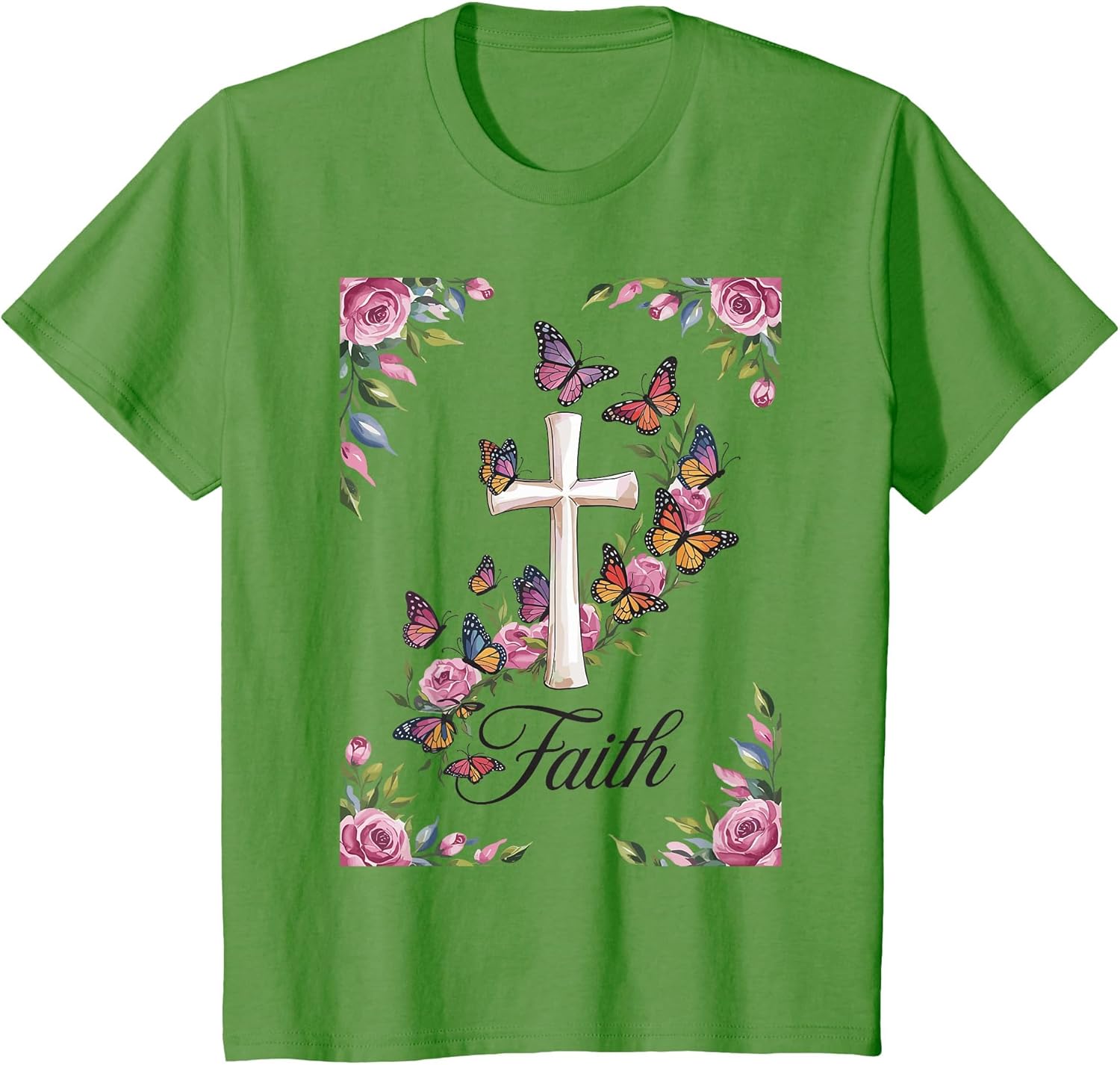 Faith Cross Butterflies Floral Religious Christ Flowers