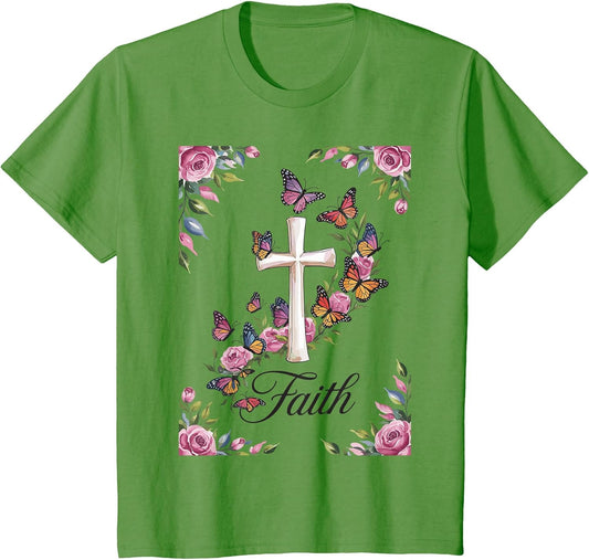 Faith Cross Butterflies Floral Religious Christ Flowers