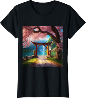Mystical Cherry Blossoms Stone Arch Ethereal Fantasy Graphic