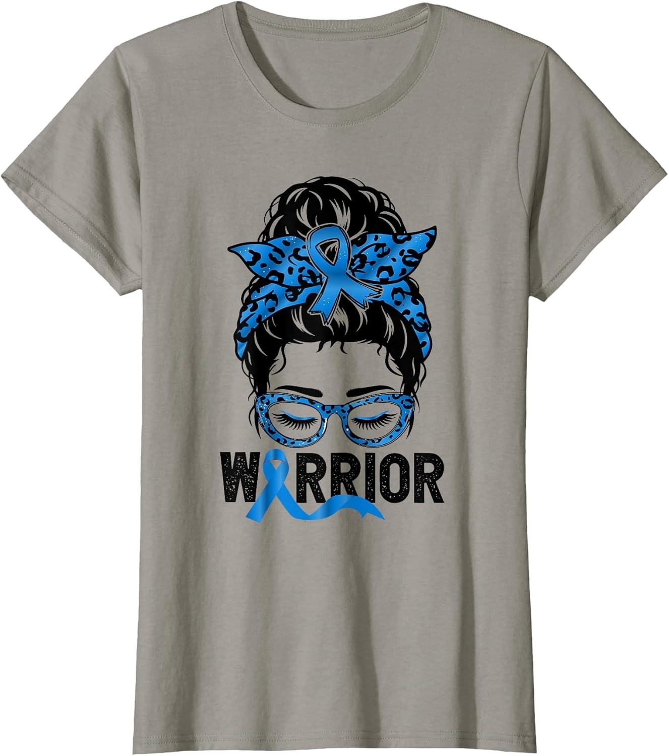 Worrior Messy bun Blue Colon Cancer Awareness Bleached