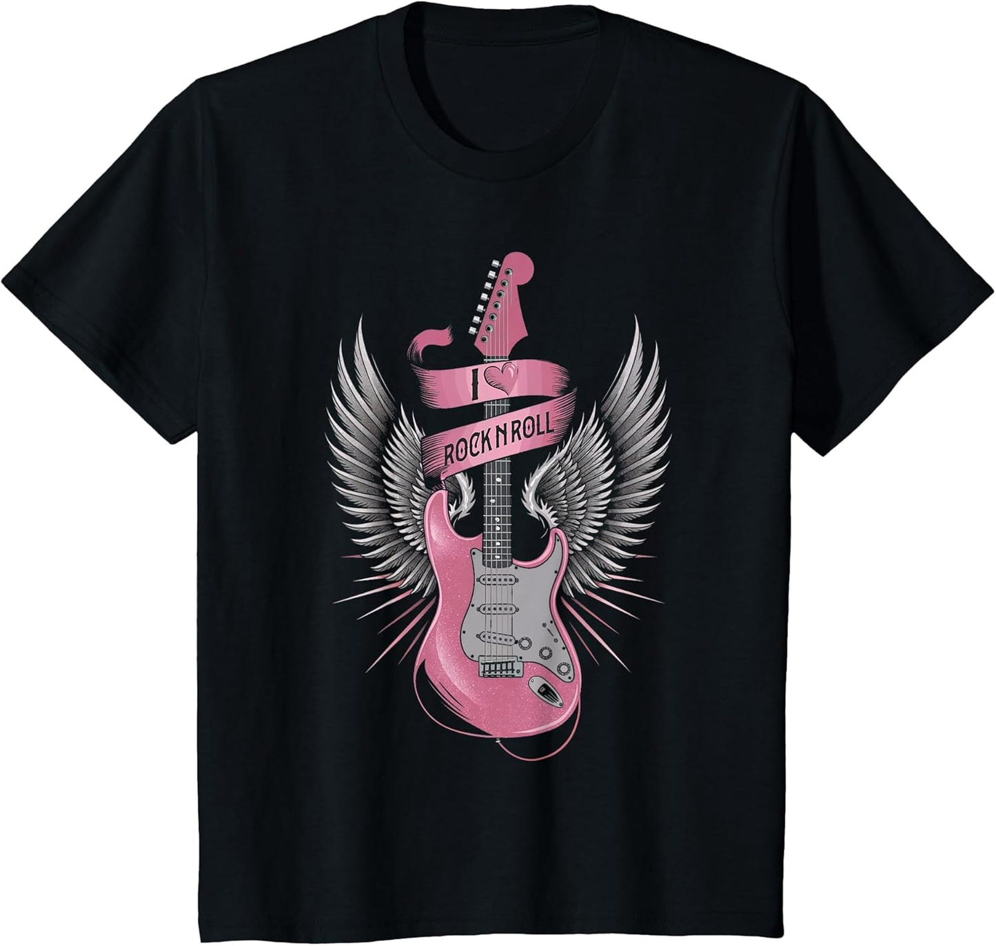 I Love Rock and Roll Pink Guitar Angel Wings Vintage