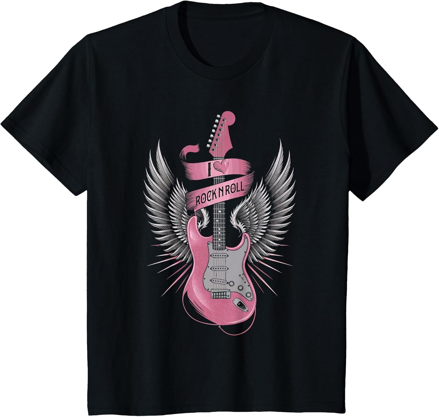 I Love Rock and Roll Pink Guitar Angel Wings Vintage