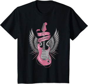 I Love Rock and Roll Pink Guitar Angel Wings Vintage