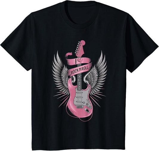 I Love Rock and Roll Pink Guitar Angel Wings Vintage