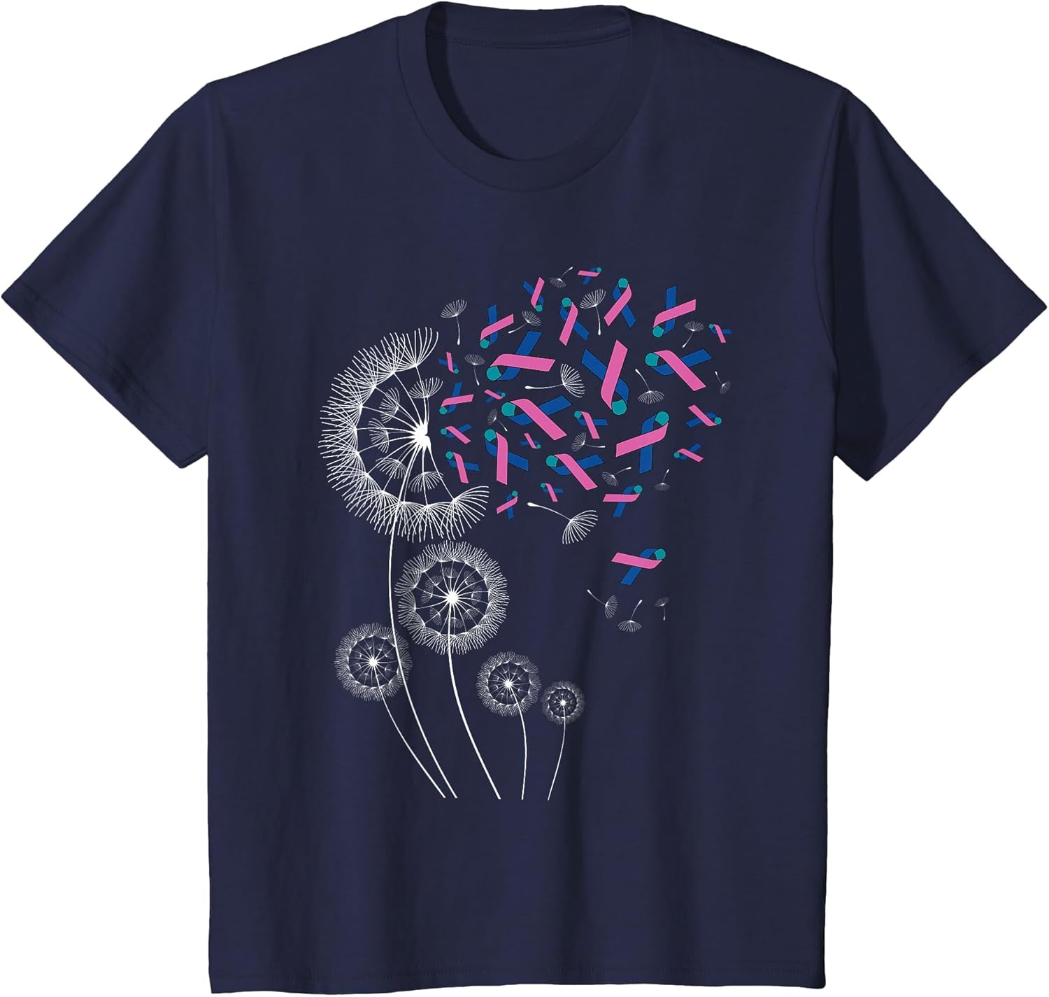 Teal Pink Blue Ribbon & Dandelion Thyroid Cancer Awareness