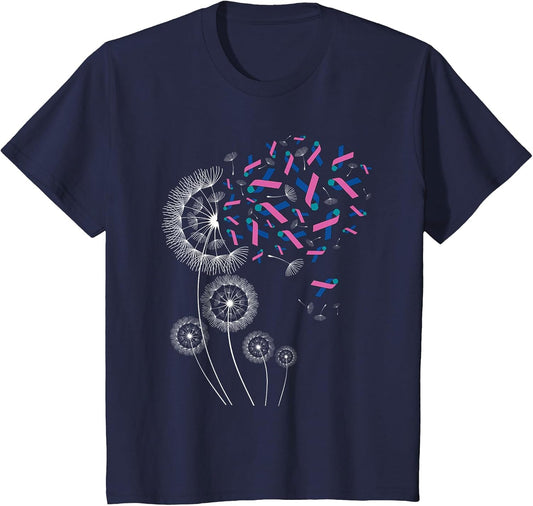 Teal Pink Blue Ribbon & Dandelion Thyroid Cancer Awareness