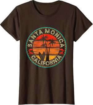 California Sunset Surf Surfing Santa Monica Beach Palm Trees