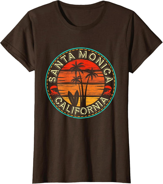 California Sunset Surf Surfing Santa Monica Beach Palm Trees