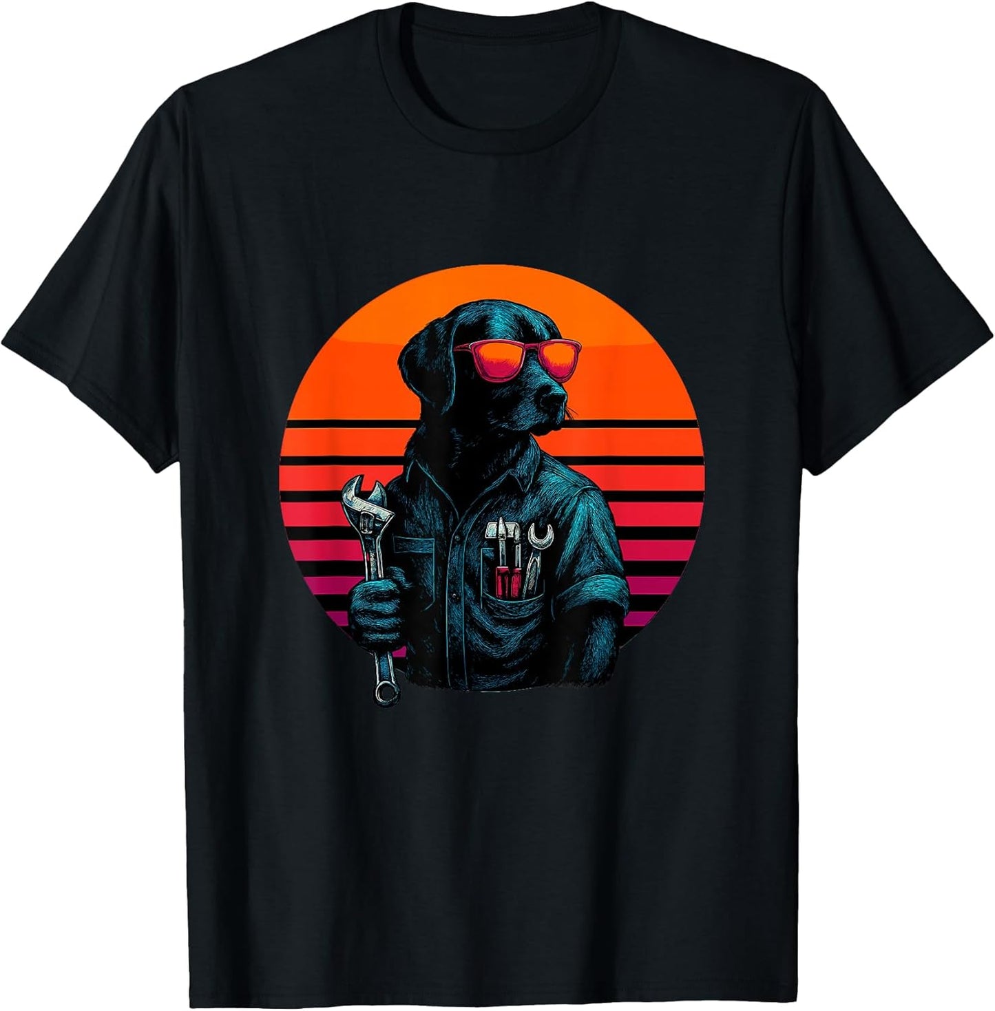 Retro Dog with Wrench Repairing Mechanic