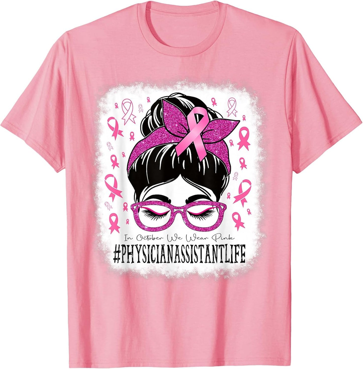 Physician Assistant Messy Bun Women Breast Cancer Awareness