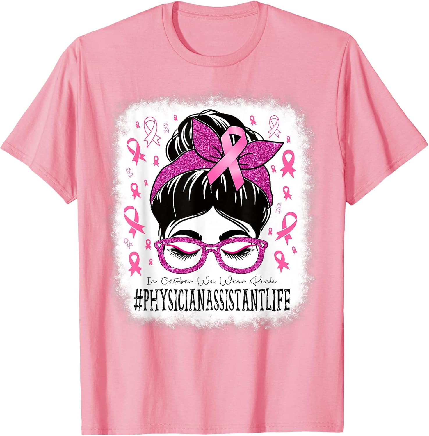 Physician Assistant Messy Bun Women Breast Cancer Awareness