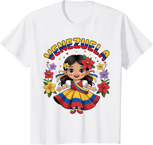 Cute Venezuela Girl Traditional Dress Colorful Art Kids