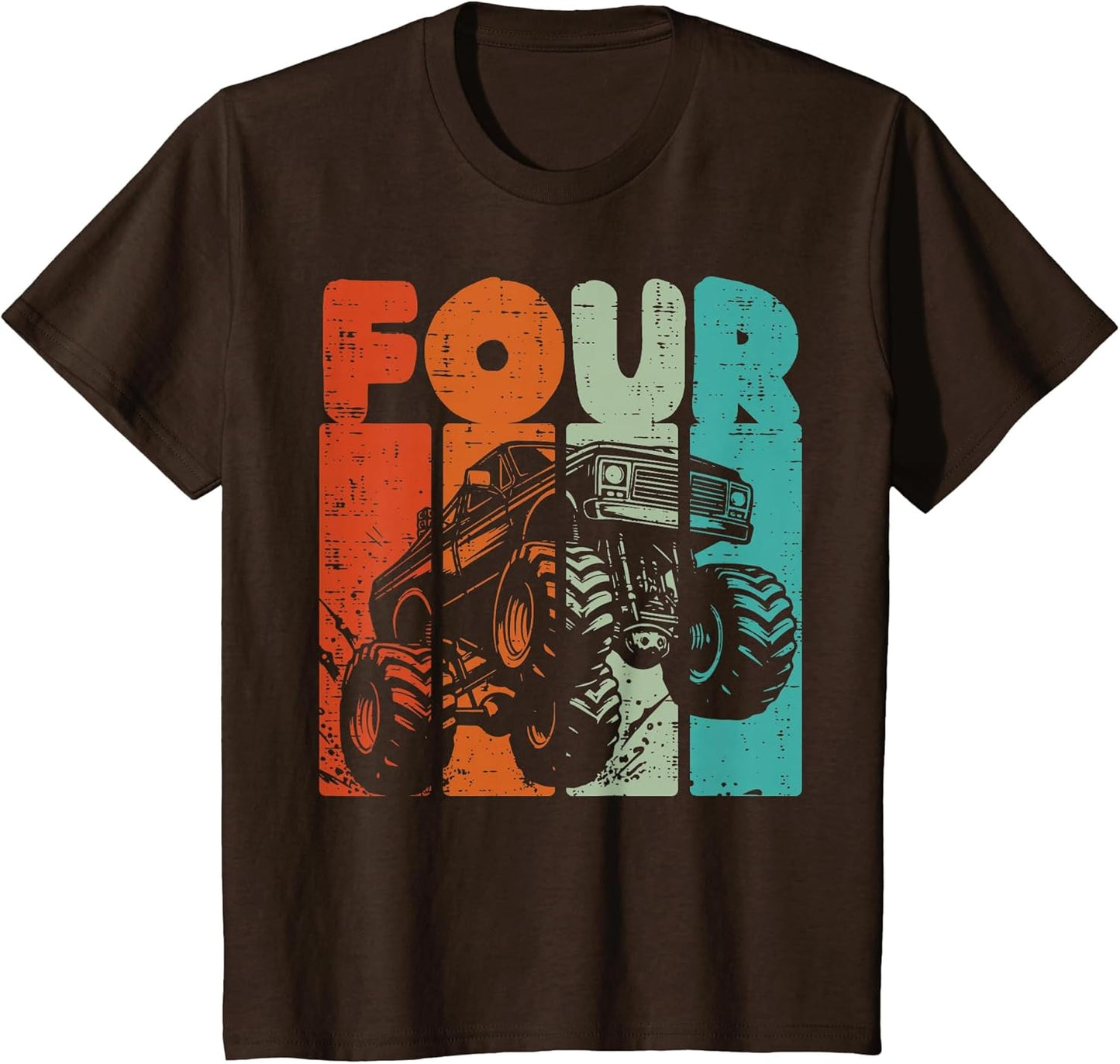 Kids 4th Birthday Monster Truck Four Retro 4 Year Old Bday Boys