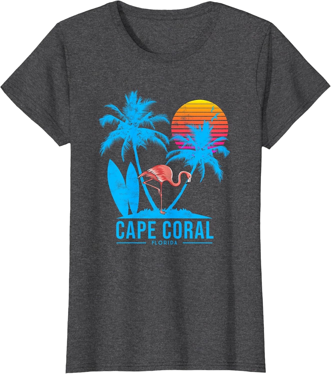 Cape Coral Florida. Flamingo and Palm Trees Tropical Sunset
