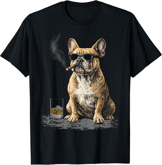 Retro French Bulldog Smoking Cigar Whisky Lover Funny Dog