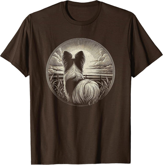 Vintage Papillon Dog Nature Scene Graphic Art Design