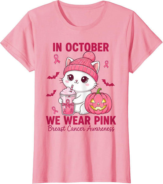 in October We Wear Pink Cat Breast Cancer Awareness