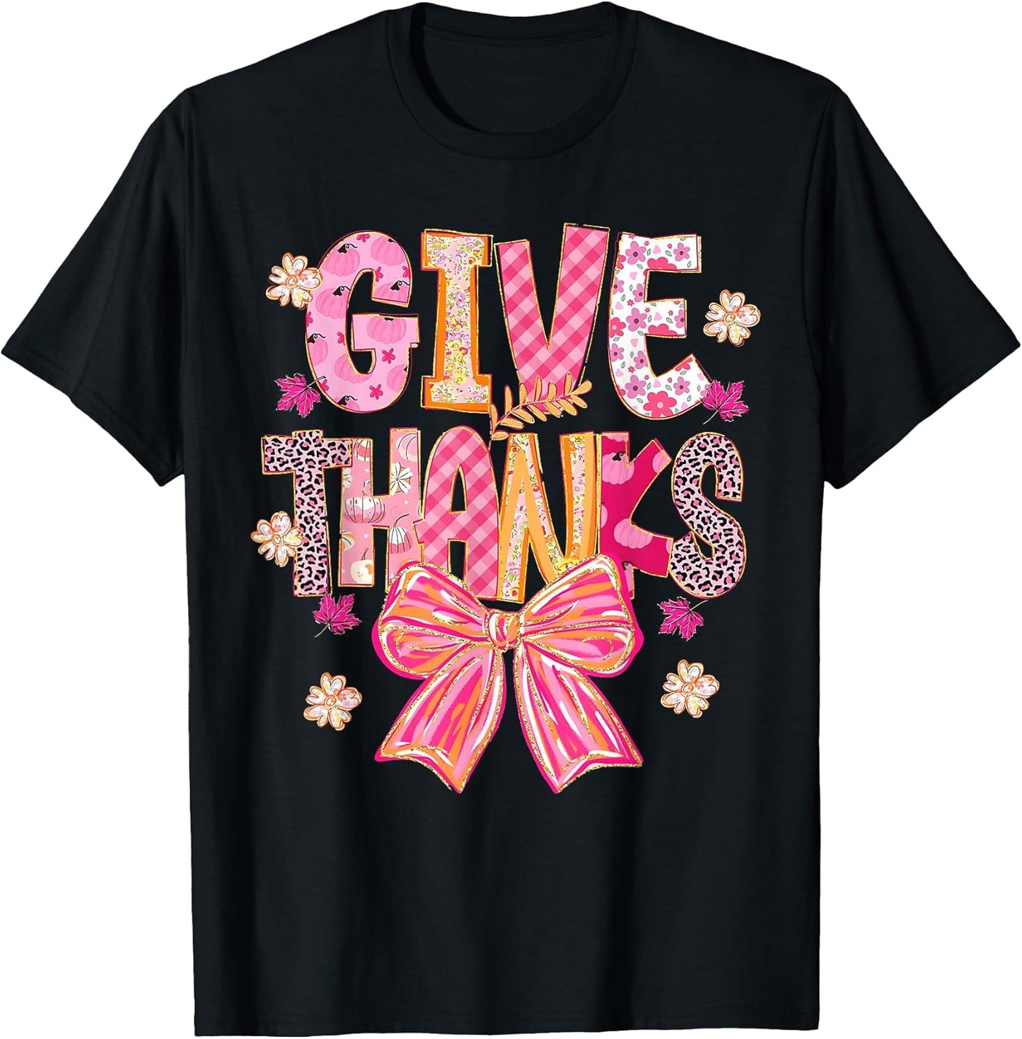 Give Thanks Thanksgiving Autumn Fall Women Pink Coquette Bow