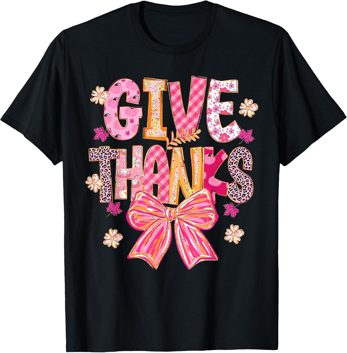 Give Thanks Thanksgiving Autumn Fall Women Pink Coquette Bow