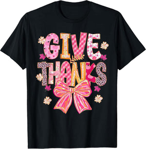 Give Thanks Thanksgiving Autumn Fall Women Pink Coquette Bow