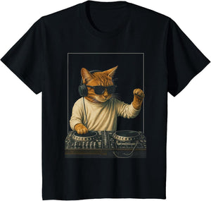 Vintage Orange Tabby Cat Playing Music Cat Lovers DJ Lovers