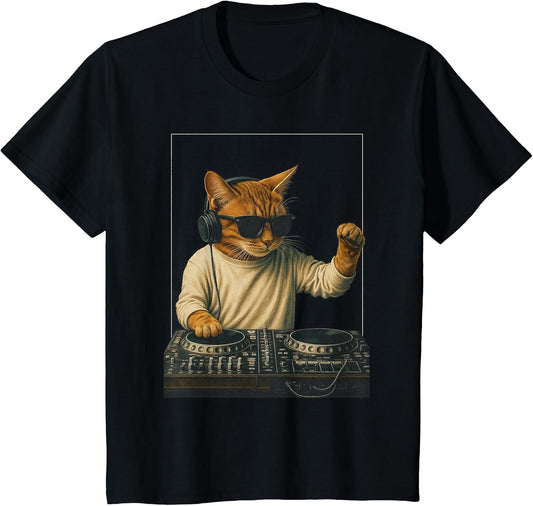 Vintage Orange Tabby Cat Playing Music Cat Lovers DJ Lovers
