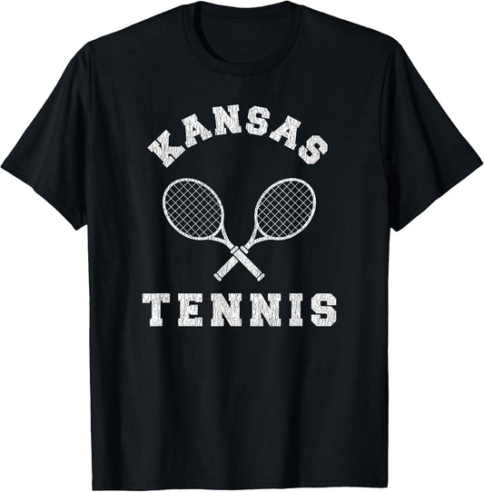 Kansas Vintage Tennis Team Distressed Retro 90s Vibe Racket