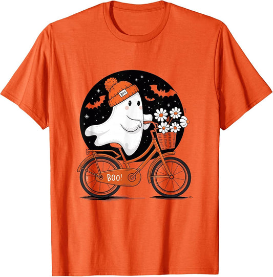 Cute Ghost Bike Flowers Halloween Spooky Season Autumn Women