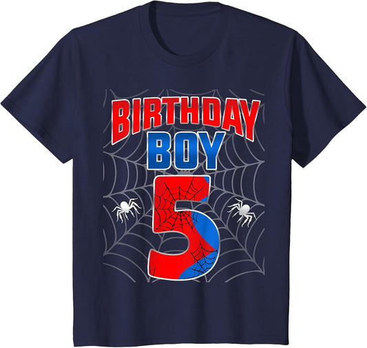 Kids Spider Web Five 5 Years Old It's My 5th Birthday Boy