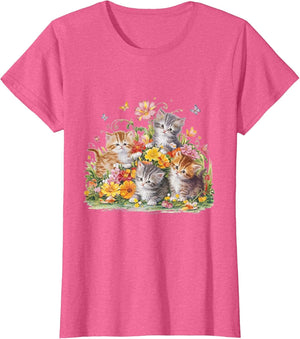 Floral Vintage Aesthetic Painted Kittens and Pressed Flower